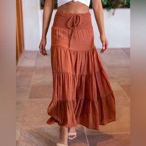 HYFVE Rust Orange Maxi Tiered Skirt